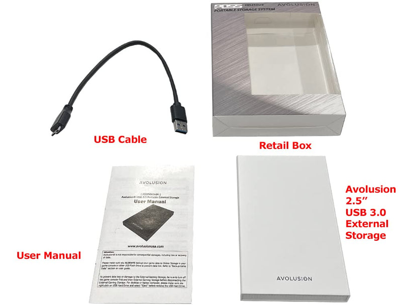 Avolusion HD250U3-WH 1TB USB 3.0 Portable External Gaming Hard Drive - White (for PS5, Pre-Formatted)