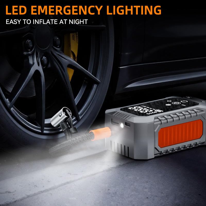 Cordless Tire Inflator Portable Air Compressor - 3600mAh Rechargeable Car Tire Pump with Digital Pressure Gauge, LED Light, Auto Shut Off, Dual Power Source for Car, Motorcycle, Bicycle, Balls Silver
