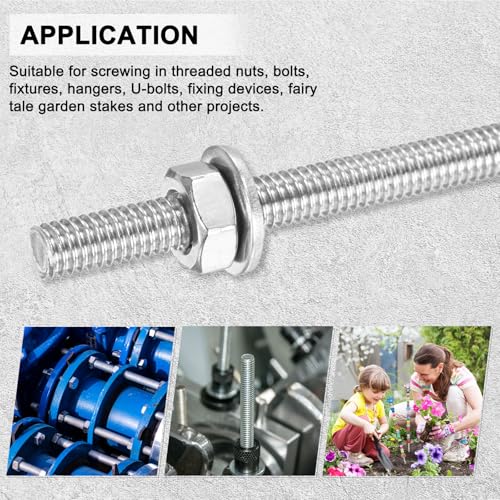 M METERXITY 8-Pack Fully Threaded Rod, M4x400mm 201 Stainless Steel Right Hand Thread Bar Studs with Hex Nuts and Washers for Furniture Anchor Bolts/Clamps/U-Bolts/Beaded Garden Stake Rods