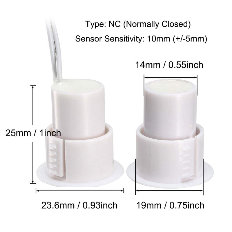 Magnetic Reed Switch RC-36 NC Recessed Wired Window Door Contact Sensor for Home Security and Burglar Alarm Systems 10 Pcs NC 10pcs