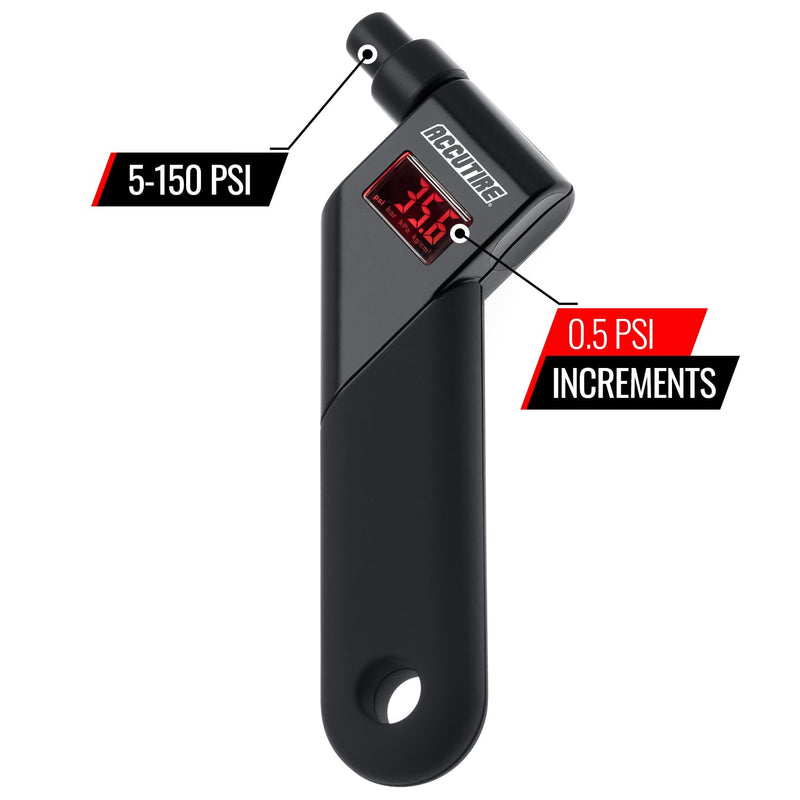 Accutire MS-4021B Digital Tire Pressure Gauge with 4 Valve Caps, 5-150psi (psi, bar, kPa, kg/cm2) 1-Pack Black