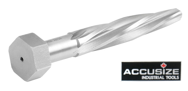 Accusize Industrial Tools H.S.S. Aligning Reamer - 13/16'' Diameter, 5'' Flute Length, 7'' OAL, Hex Shank, Spiral Flute, 0523-6035 | HSS Aligning Reamer, 13/16" Dia, 5" Flute, 7" OAL, Hex Shank, Spiral Flute 13/16 inch