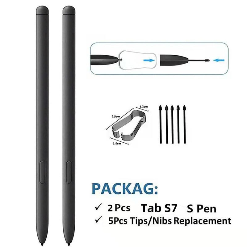 2Pcs Stylus Pen Replacement for Samsung Galaxy Tab S7 I S7+, S8 I S8+ I S8 Ultra, S9 I S9+ I S9 Ultra All Versions Stylus s Pen (Without Bluetooth) with 5xTips (Black)