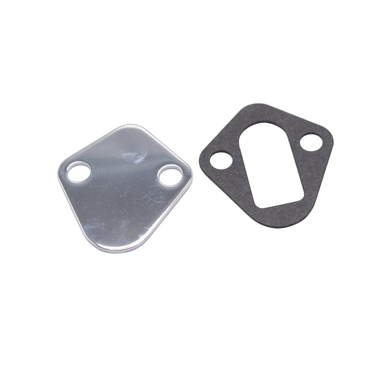 2 Set SHLPDFM BBC Chrome Steel Fuel Pump Block Off Plate With Gasket Compatible with Big Block Chevy 396 427 454 502 Race