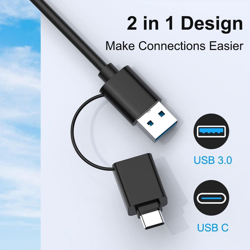 USB C Memory Card Reader, USB 3.0 7-in-1 SD CF XD MS Card Reader | Dual USB-A & USB-C Multi Card Adapter for SD, Micro SD, CF, XD & MS Cards, 5Gbps Data Transfer, Plug & Play Black