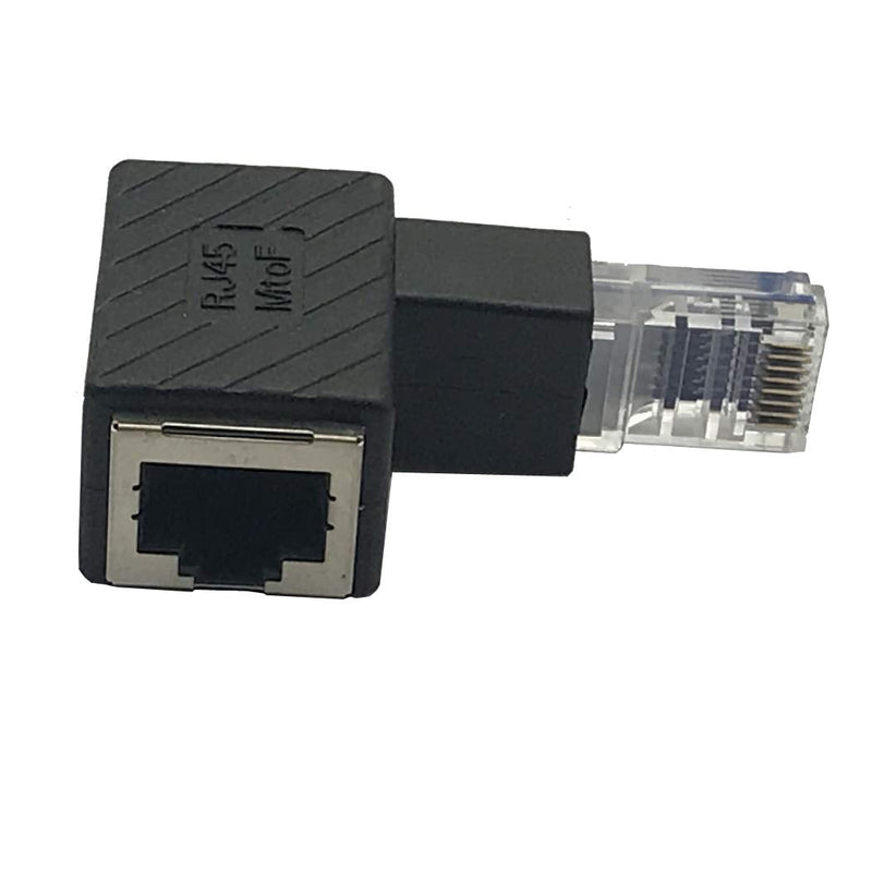 2Pack 90 Degree Down Angled Ethernet LAN RJ45 Male to Female Adapter Shielded Network Patch Connector (Black Down Angled) Black Down Angled