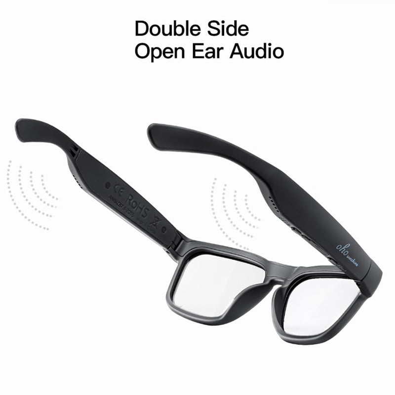 OhO Smart Glasses,Polarized Sunglasses with Bluetooth Speaker,Athletic/Outdoor UV Protection and Voice Control,Unisex(Transitional Blue Light Lens) Black-blue Light &Transitional Lens