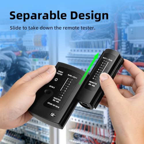 Mcbazel Ethernet Cable Tester - RJ45 RJ11 Network Tester Tool for CAT5/CAT5e/CAT6/CAT6a/CAT7, Portable LAN Wire Continuity Checker with LED Indicators, S-Mode Speed & Detachable Remote - Black