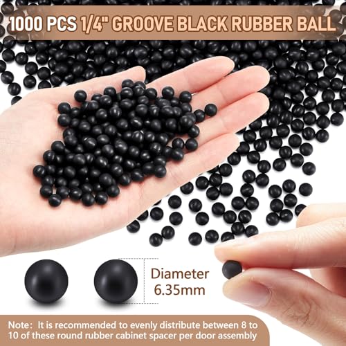 WinnerWhy 1000 Pcs Raised Panel Cabinet Door Spacers for 1/4" Groove Black Rubber Ball Stabilizers Round Rubber Spacers for Woodworking Cabinet Door Making Tools