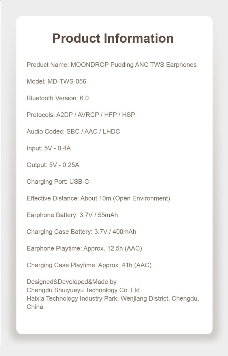 Moondrop Pudding TWS Earphone True Wireless Stereo ANC AI ENC LHDC-V 10mm Dynamic Driver Interactive DSP Bluetooth 6.0 Music Game Dual Mode (White) White