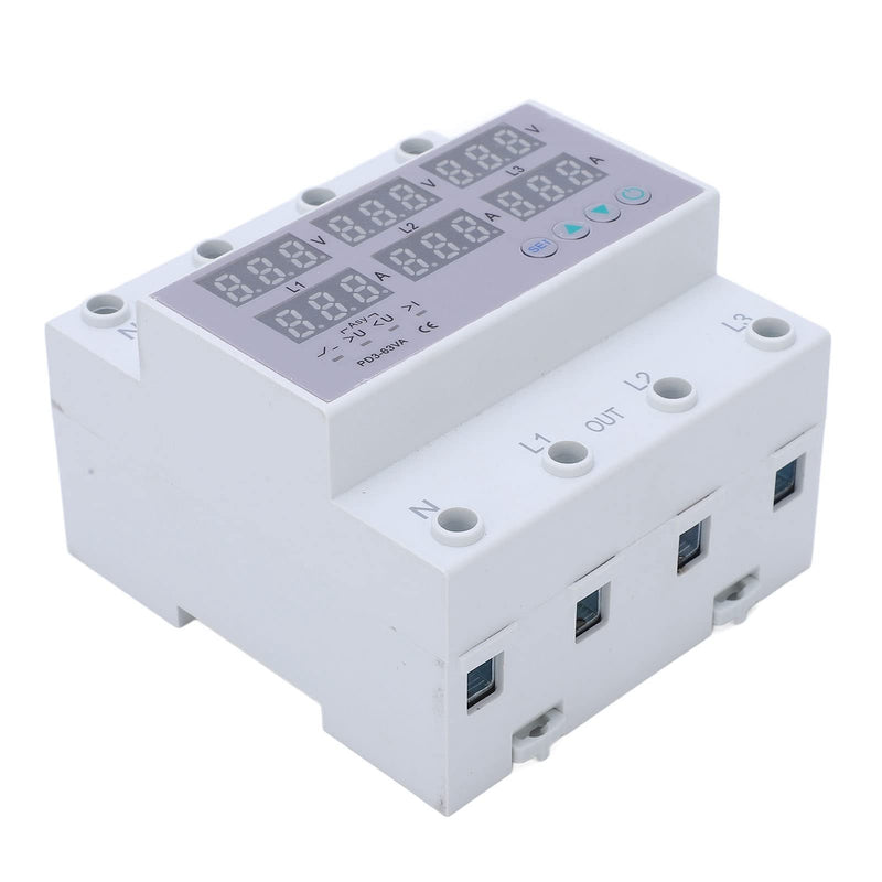 Digital 3 Phase DIN Rail Voltmeter Ammeter, AC230-300V Electricity Usage Monitor, Watt Kwh Frequency Power Factor Meter Multimeter Current Power Tester (63A)