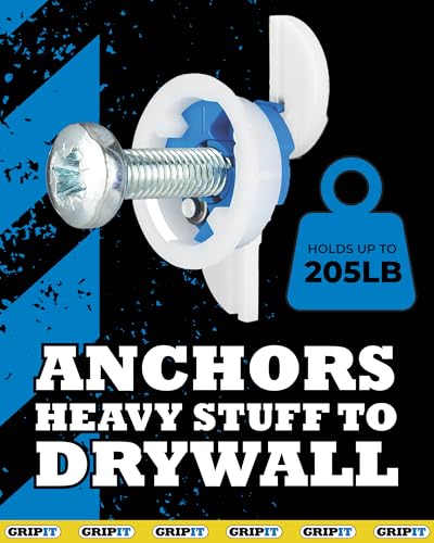 Gripit Blue Drywall Anchors | Pack of 4 (Up to 205Ibs/93kg) | Heavy Duty Drywall Anchors | Wall Anchors & Screws for Drywall | Anchors Screws Kit | Plaster Wall Anchors | 1" Inch Drill Bit | Reusable 1" / 25mm (Holds 205lbs/93kg)