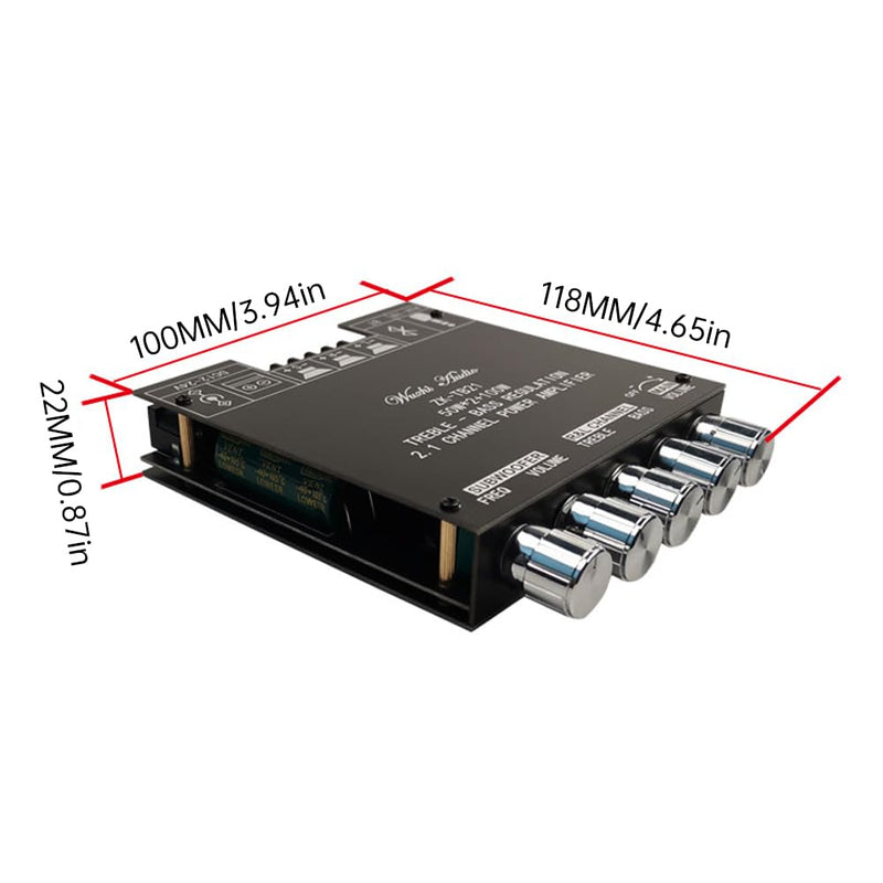 ZK-TB21 2.1 Channel Bluetooth Amplifier Board, 50W*2+100W Subwoofer Power Amp Module, Bluetooth 5.0 AUX Input Treble Bass Control for DIY Speaker Home Theater Audio