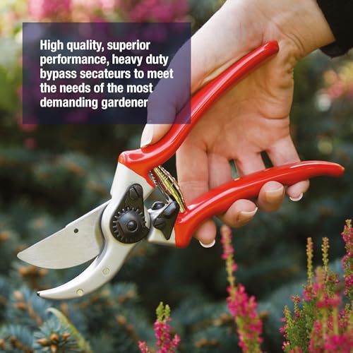Spear & Jackson Razorsharp Heavy Duty Bypass Pruners, Drop-Forged High Carbon Steel Blades, Adjustable Blade Tension, Ergonomic Handles for Professional Pruning
