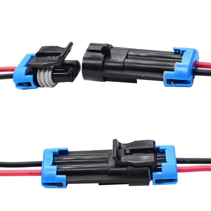 2 Pin Waterproof Electrical Connector Plug with 16 AWG Wire Harness Connectors for Car Truck Boat Etc,2 Pack 2 Way Connector
