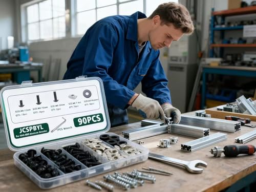 80 pcs M8 T Nut Screws Kit for 4040 4080 Aluminum Extrusion, 26 pcs Black M8x12/16/20mm Hexagon Socket Carbon Steel Screws and 26 pcs M8 Drop in T-Nuts, 28 Washers with Hex Wrench 80pcs 40 Series Screws Kit Black