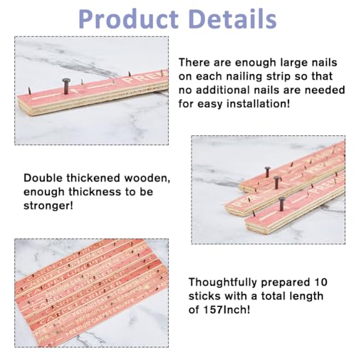 SUPERFINDINGS 10PCS Carpet Tack Strips with Nails Plywood Nailing Strip for Carpet Tufting Tack Strips with Nails for Subfloor Stairs Rug 15.7"