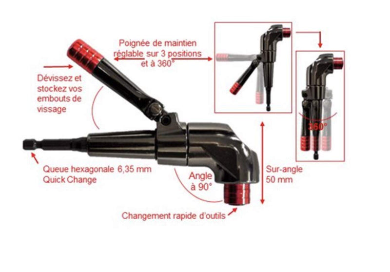 TIVOLY - 57 Nm Right-Angle Driver - 360° Adjustable Handle - for Tight and Inaccessible Areas - Up to 2000 RPM