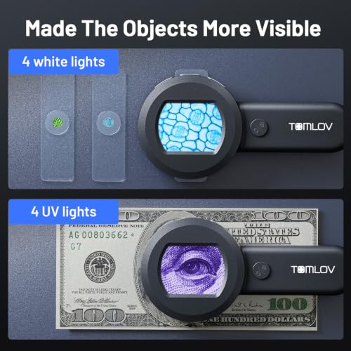 TOMLOV P10 Microscope for Adults Kids, Handheld Coin Magnifier with Light Black