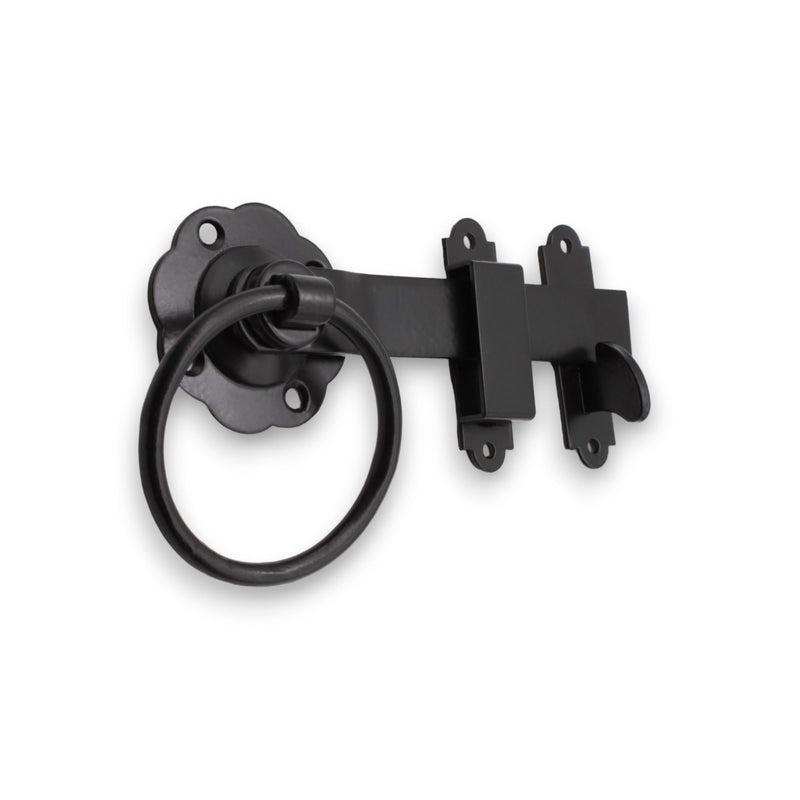 Infinity Decor Weatherproof 180mm Plain Ring Gate Heavy Duty Latch Epoxy Black Finish – Wooden Gate Latch Catch Set for Garden Gate and shed Door