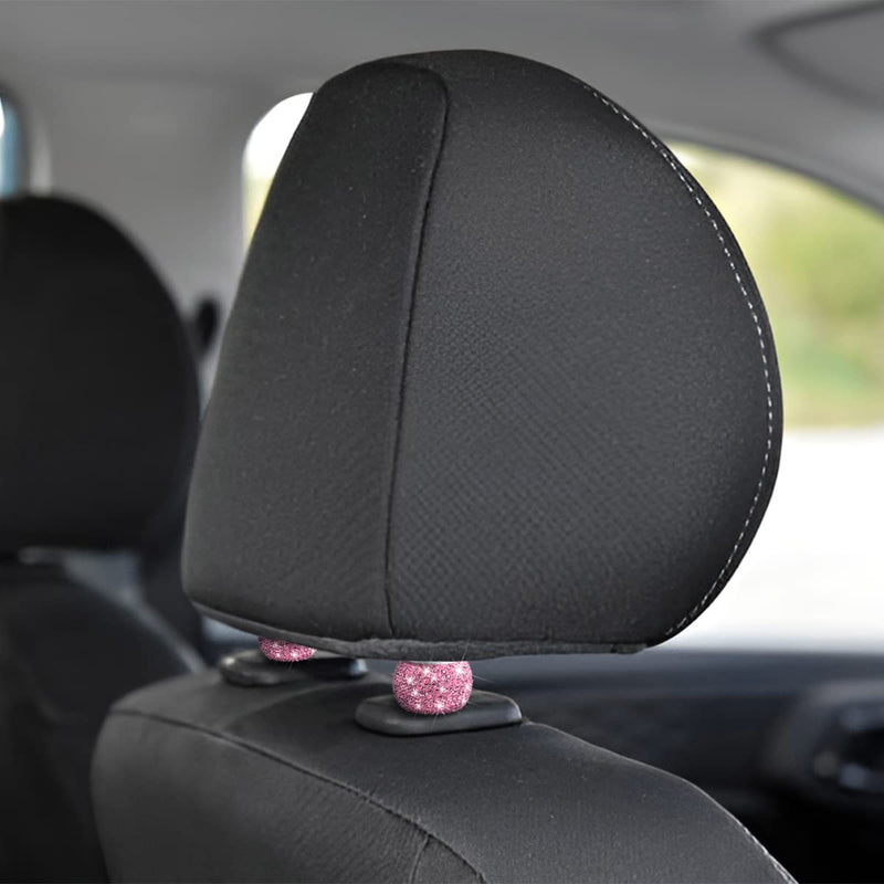 XINLIYA 4 Pack Car Headrest Collars, Bling Car Head Rest Collars Rings Decor, Rhinestone Car Head Rest Collars, Interior Car Seat Accessory, Crystal Decoration Charms for Car SUV Truck (Pink) Pink