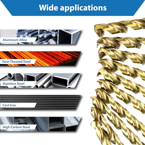 TJR® HSS TiN Twist Drill Bit Set 19 Pieces 1-10mm 0.5mm Steps Self-Centering Metal Drill Bit DIN 338 Type N 118°, for Stainless Steel, Steel, Aluminum Profiles with top Drilling Precision