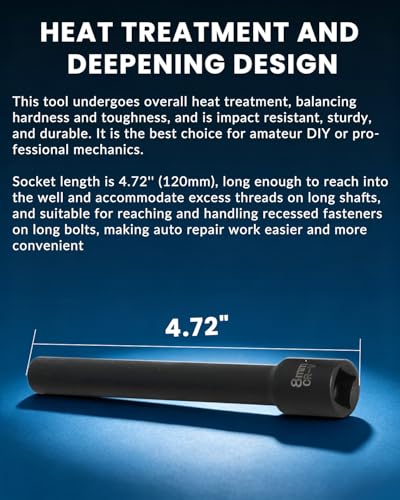 DPTOOL 5pcs 3/8in Drive Metric Extra Deep Socket Kit 12 Point
