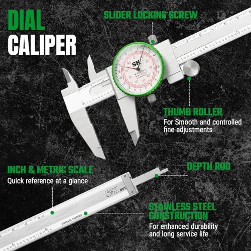 SK Dial Caliper, 6"/150mm Caliper Measuring Tool, ±0.001"/0.03mm Accuracy