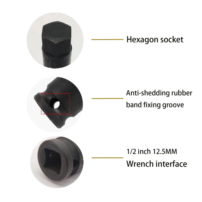 14mm Hex Impact Bit Socket, H14 1/2-Inch Impact Drive Allen Socket, Cr-Mo Steel Lengthen Hex Screwdriver Socket Adapter H14 14MM