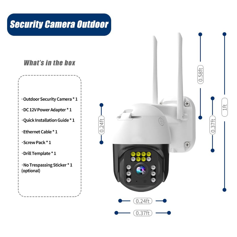 8MP PTZ Security Camera Outdoor FHD WiFi IP Camera with Humaniod Detection, Auto Tracking, Color Night Vision, Pan and Tilt, Two Way Talk, Floodlight and Siren, Waterproof 8MP
