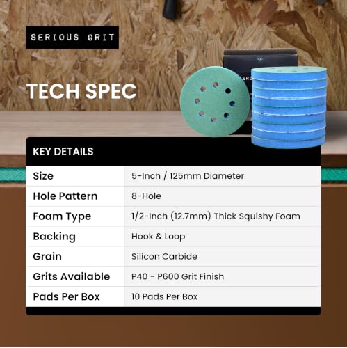 Serious Grit - 5-Inch 8-Hole Foam Discs - P120-600 Assortment - 10 Pack Mixed Grit