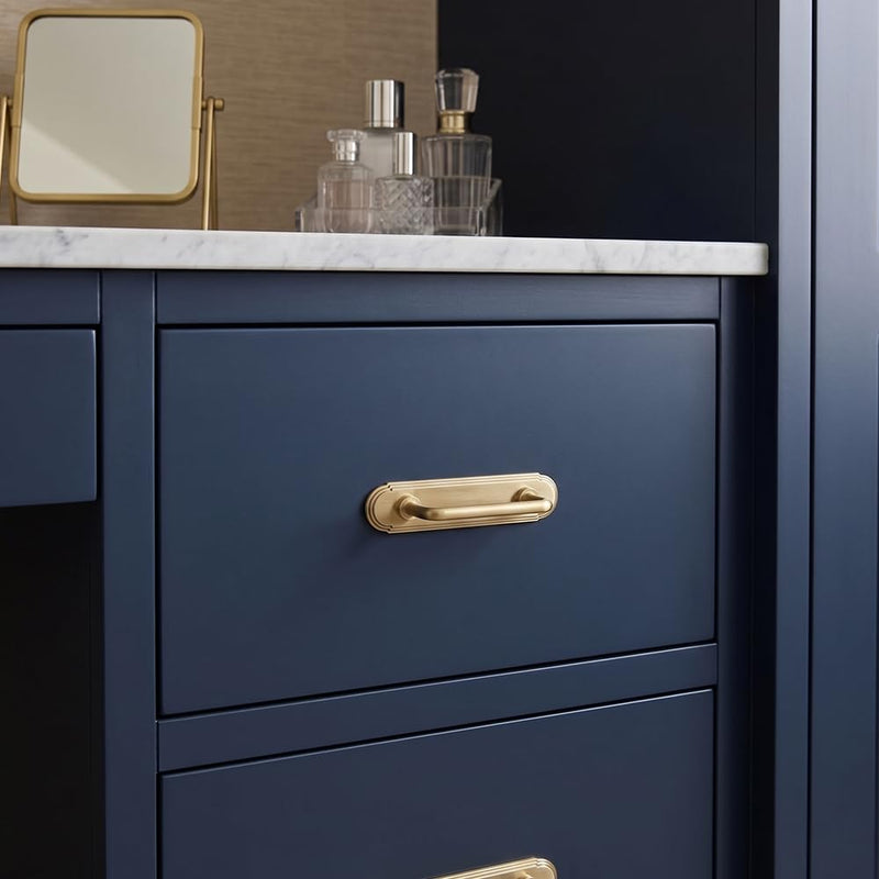 Goo-Ki Champagne Bronze Cabinet Pulls with Backplate, 3 Inch Hole Centers, 2 Pack Modern Transitional Drawer Handles, Zinc Alloy Hardware for Kitchen Cupboard, Bathroom Vanity, Dresser 3" Center to Center Orbit Rim