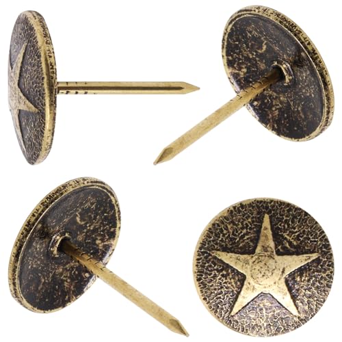100pcs Upholstery Tacks, Decorative Nails Thumb Tacks Round Metal Upholstery Nails for Wood Upholstery Pins Retro Furniture Tacks (16x20mm, Star Bronze) Φ16x20mm