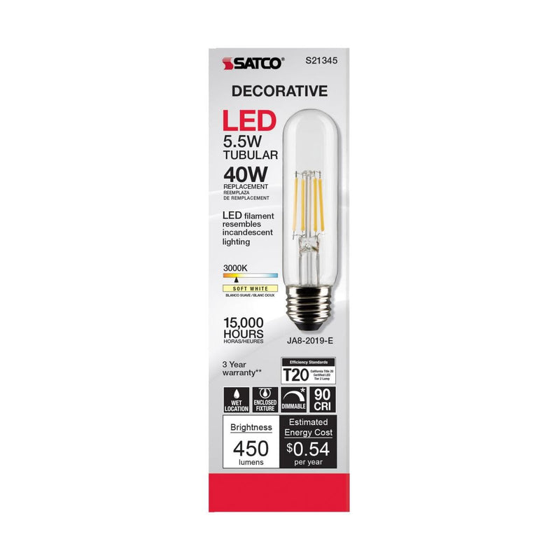 Satco 5.5-Watt LED E26 Light Bulbs, 3000K, 15000 Hour Rating, Dimmable, Wet Location, 6 Pack