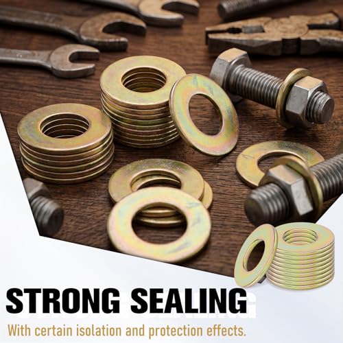 100 Pcs 3/8 Inch Grade 8 Flat Washer Alloy Steel Yellow Zin 100