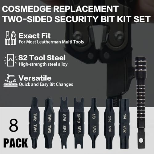 Security Bit Kit Set with Magnetic Extension Bit Holder for Leatherman, Replacement Double-Ended Flat Spanner Tri-Wing Clutch Screwdriver Bits for Leatherman Multi-Tool Accessories,8Pack 8PC Security Bit Kit Set