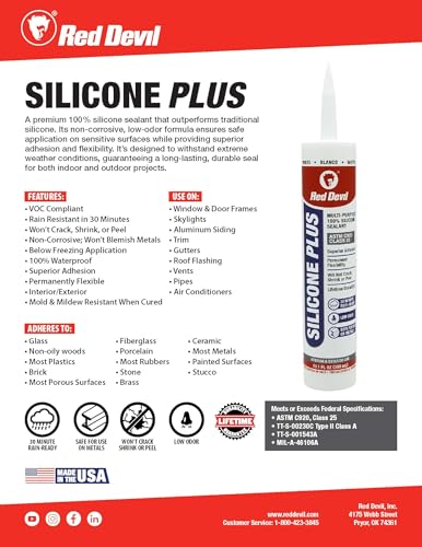 Red Devil 0767 Silicone Plus, 10.1 oz., Clear, 1 Pack Pack of 1