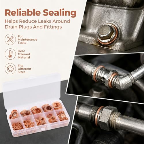 350 Pcs Copper Metric Sealing Crush Washers Assortment Kit