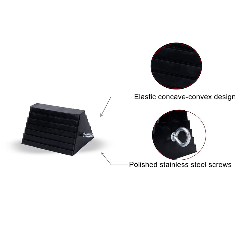 Wheel Chocks Rubber Heavy Duty Wheel Chocks for Travel Trailers with Eyebolt 9.06" x 7.87" x 5.51" 2 Pack（Highlight Black）