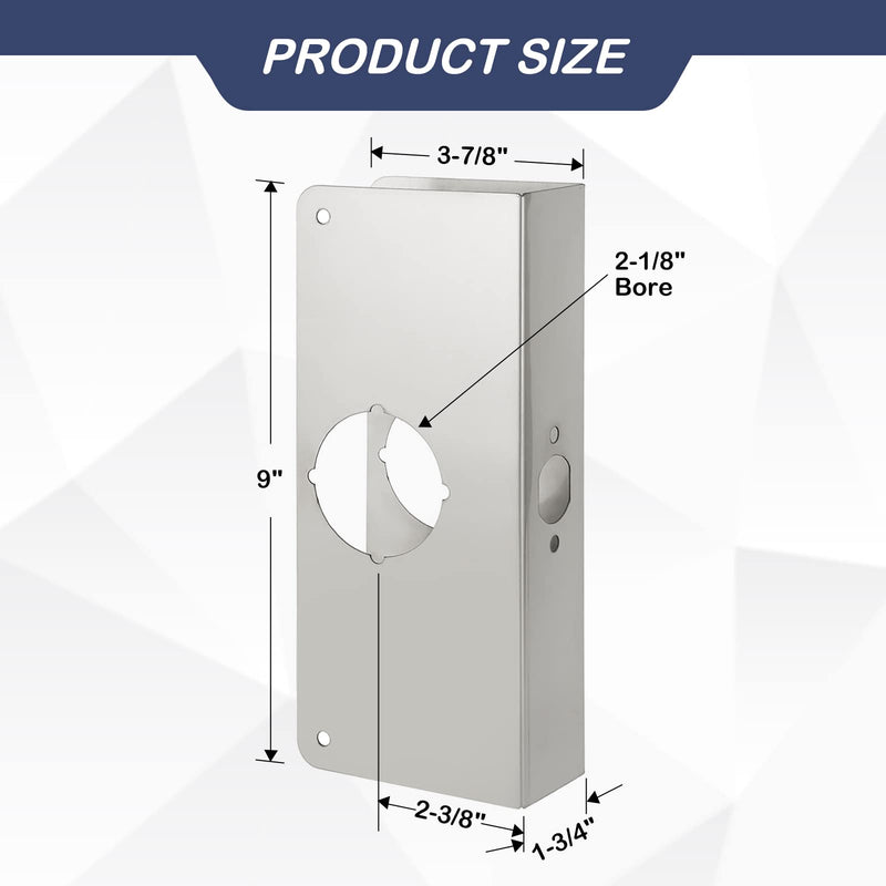 Door Reinforcement Plate, Stainless Steel, Fits 1-3/4" Doors, 2-3/8" Backset, Lock and Door Reinforcer Security, Door Knob/Lock/Latch/Deadbolt Cover Plate, Reinforce and Repair Wood/Metal Doors SHL-60-45 Satin Nickel