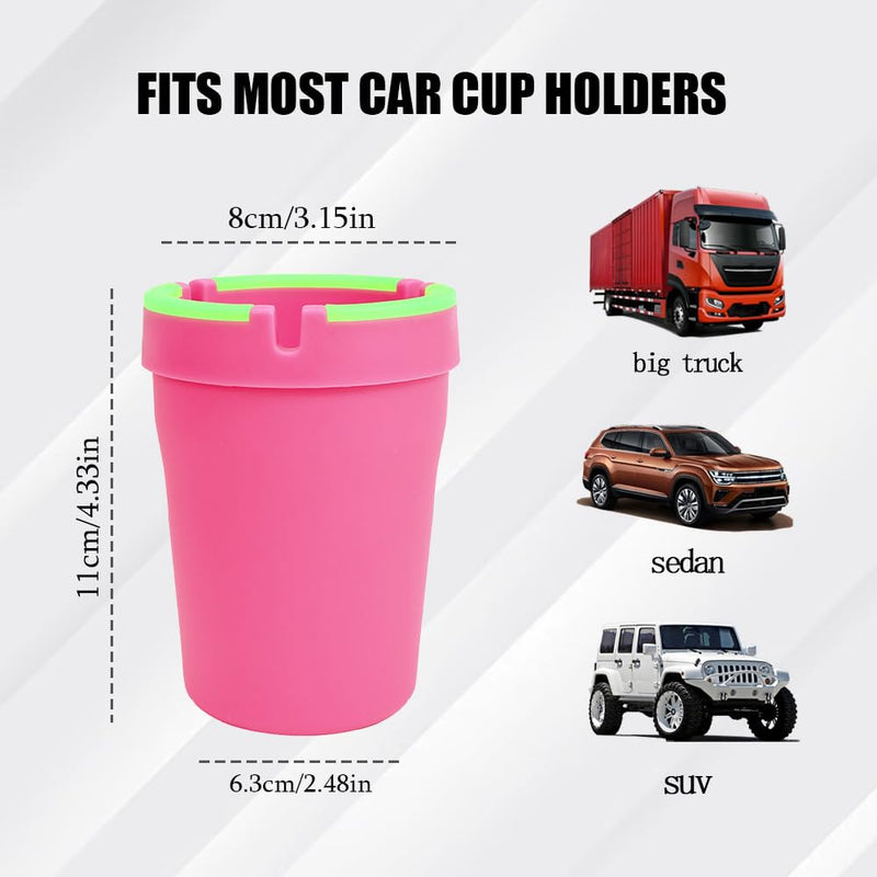 Glow in The Dark Car Ashtray, Smell Proof, Multifunctional with Lid, Smokeless for Car Truck SUV, Pink