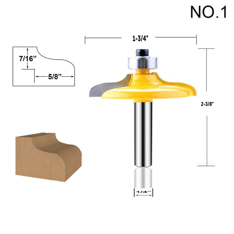 LEATBUY 1/4-Inch Shank Router Bit Set 4 PCS, Round Over Raised Panel Cabinet Door Ogee Rail and Stile Router Bits, Woodworking Wood Cutter, Table Carbide Groove Tongue Milling Tool(1/2-Single) 1/2-Single