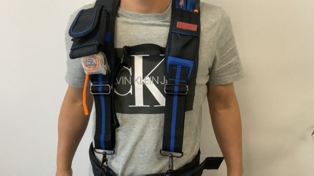 AISENIN Tool Belt Suspenders Construction Work Suspenders with Magnet Pocket, Large Moveable Phone Holder, Pencil Holder Blue