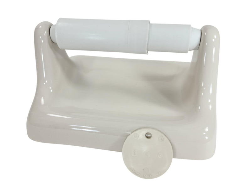 Beige Bone Almond Ceramic TP Toilet Paper Holder Wall Mount Thinset Installation Vintage Mid Century Modern Retro