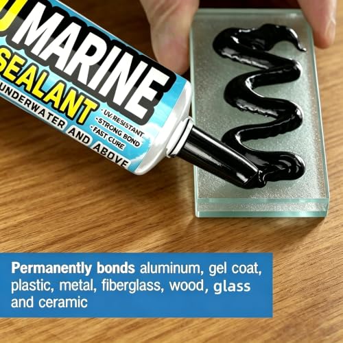 [Black] 5200 Marine Sealant for Boats & RVs-Fast-Cure (30 Mins), Waterproof, UV-Resistant, High-Bond Adhesive Sealant for Hulls, Decks,Fiberglass, Wood & Metal-Eco-Friendly, Low Odor Pond Sealant Black 1A