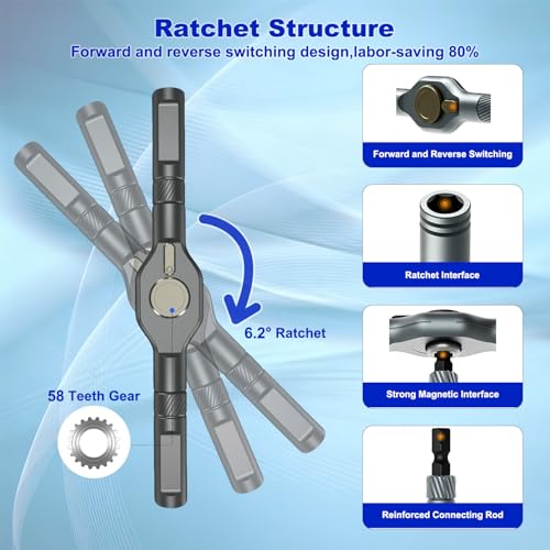 42 in 1 Magnetic Screwdriver Set, magnetic ratchet screwdriver set, Detachable ratcheting t handle, Portable Storage box, multitool set, Kit for Furniture, Electronics, Computer, Bike Repairs