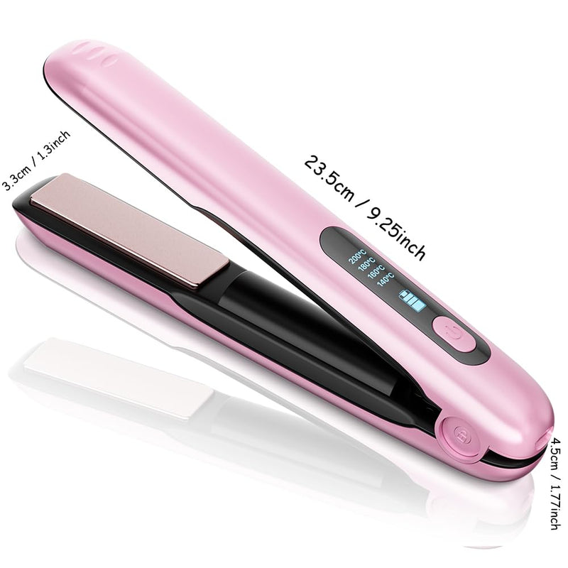 2 in 1 Cordless Hair Straightener & Curler, Wireless Mini Flat Iron for Women, USB Rechargeable Travel Hair Straighteners with 5000mAh Battery, Ceramic Coating for On-the-Go Styling Pink