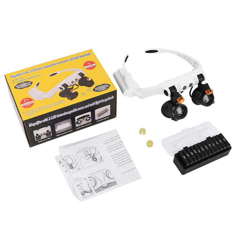 Headband Magnifier with LED Lights, 21 Interchangeable Lenses for Watch Repair, Jewelry Work, 6X 7X 10X Magnification