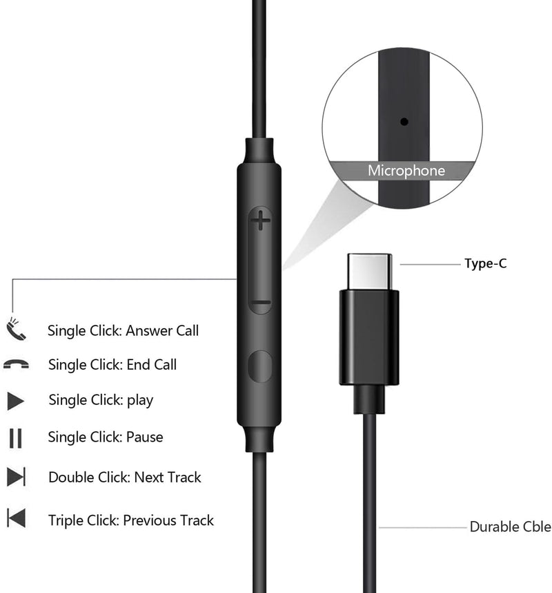 USB C Headphones for iPhone 17/16/15 Pro Max USB C Wired Earbuds with Mic | 2 Pack Type C Earphones Volume Control & Noise Cancelling In-Ear Earbuds Wired for Samsung Galaxy S25/S24 iPad Pro MacBook