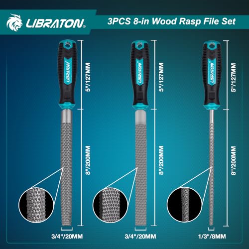 LIBRATON Wood Rasp Set, 3PCS Wood File Set, Multi-Shape Wood Rasp File 3